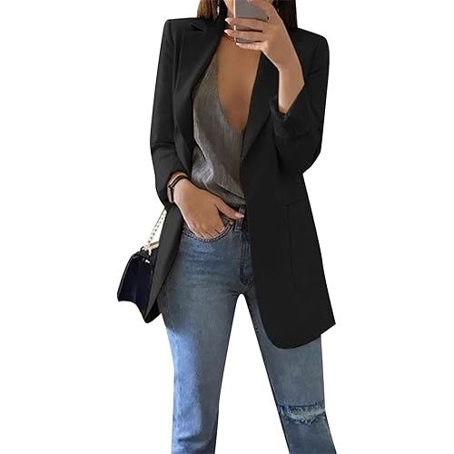 Women Long Sleeve Lapel Blazers Jacket Loose Work Office Blazers Coat with Pockets