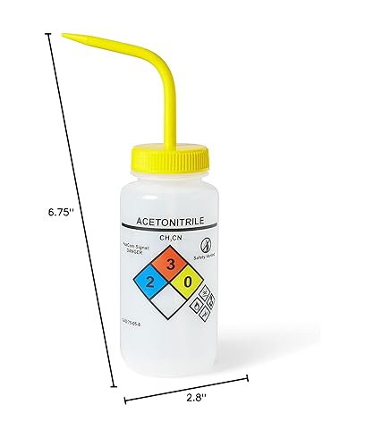 Miniatura 4 de United Scientific™ UniSafe™ Botella de lavado químico con ventilación de LDPE de boca ancha, acetonitrilo, 16.9 fl oz (16 onzas), 4 colores, paquete