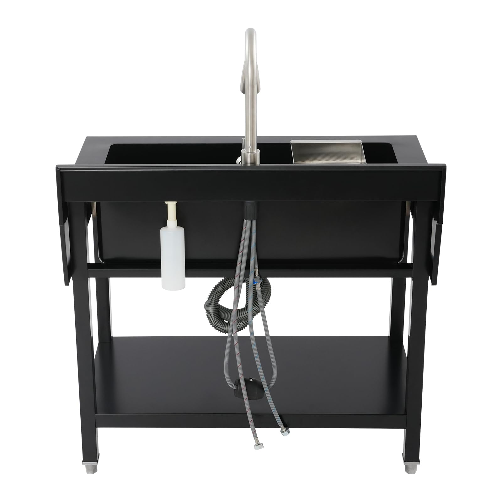 Fregadero de cocina independiente de acero inoxidable, 90 x 60 x 90 cm, fregadero individual extragrande, fregadero comercial con grifo extraíble y escurridor para lavandería, restaurantes (negro)