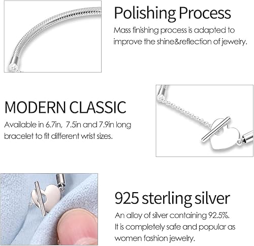 Miniatura 4 de KUNSIR Pulsera de cadena de serpiente de plata esterlina 925 para Pandora pulseras europeas encantos cuentas