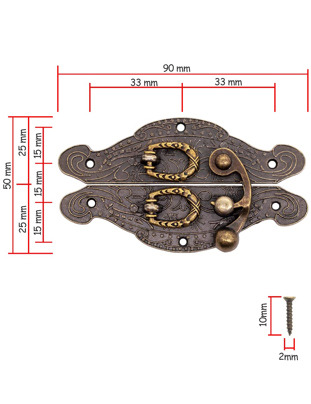 FUXXER 2 chiusure antiche, ganci a blocco, design in ferro bronzo, 90 x 50 mm, set da 2 pezzi