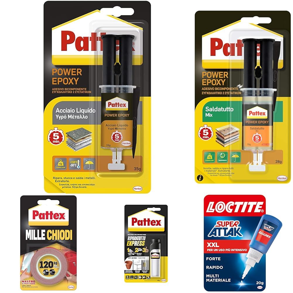 Pattex Power Epoxy Acciaio Liquido, colla epossidica bicomponente color metallo a base di resina epossidica, forte adesivo epossidico per metalli e altri materiali, 1x35g