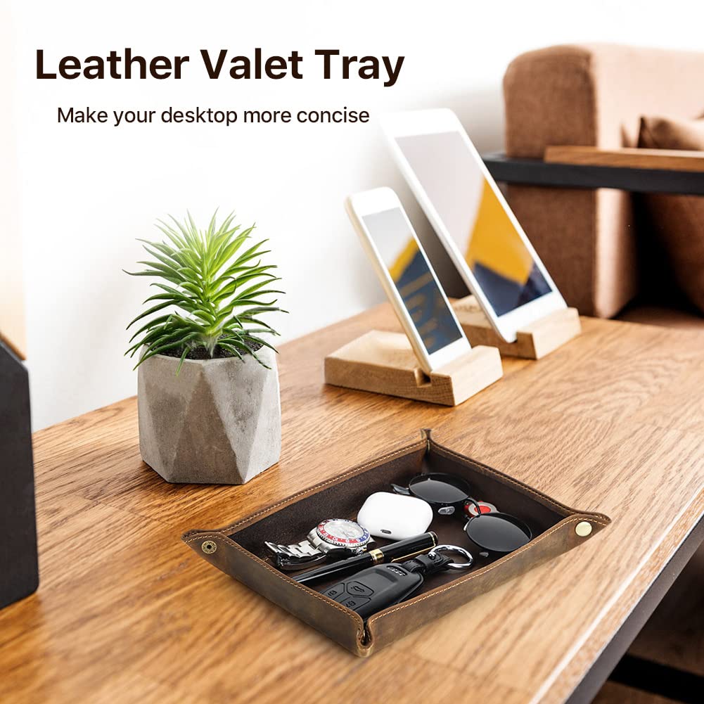 Hiram Leather Desktop Storage Organizer Valet Tray Small Items