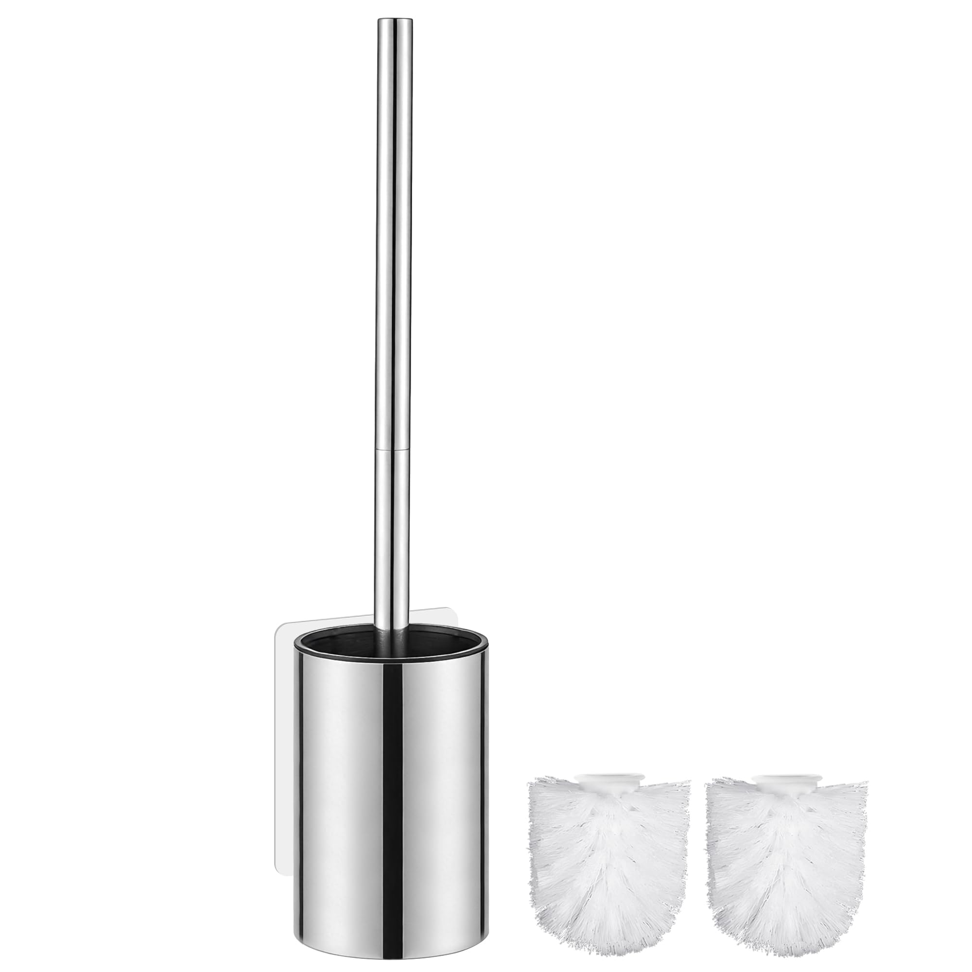 ASKLUND Escobillas de Baño Escobillero WC de Acero Inoxidable con 2 Cabezales,Montaje en Pared/en Suelo, Plata - 2