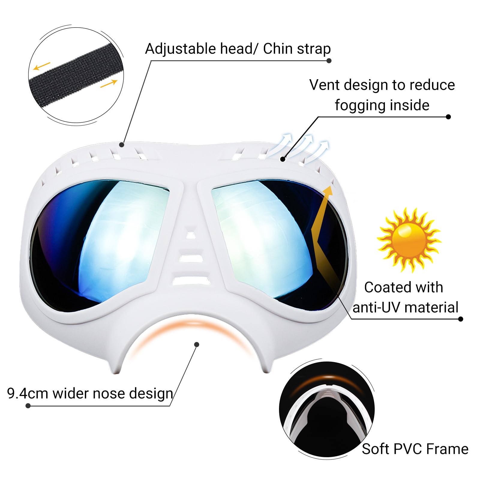 NAMSAN Hondenbril – UV-bescherming, Verstelbare Riemen, Soft TPE-frame – Voor Kleine/middelgrote Honden, Blauw