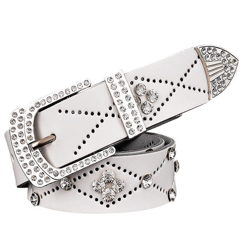 Men Women Rhinestone Belt with Buckle Cow Skin Leather Men Belts Unisex Waist Girdle for Jeans2
