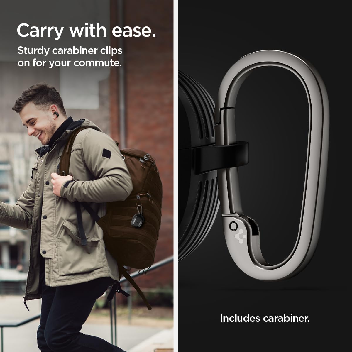 Spigen Rugged Armor Designed for Bose Ultra Open Earbuds (2024) Protective Case with Carabiner - Matte Black - Image 6