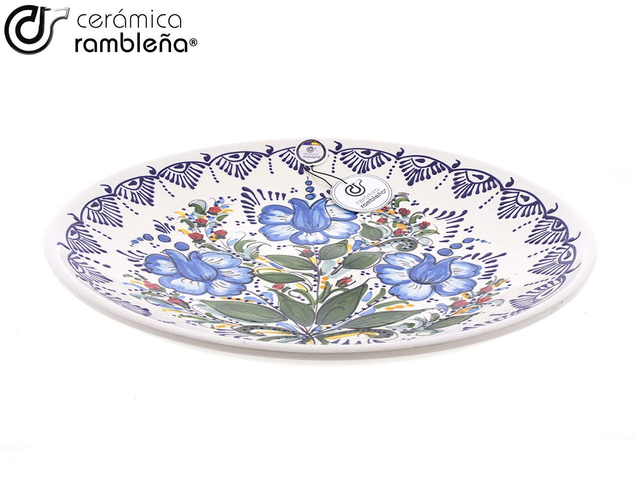 CERÁMICA RAMBLEÑA | Plato decorativo para colgar en pared | Plato de cerámica | Plato de pared | Plato pared Modelo D32 | 100% Decorado a mano | 35x35x5 cm