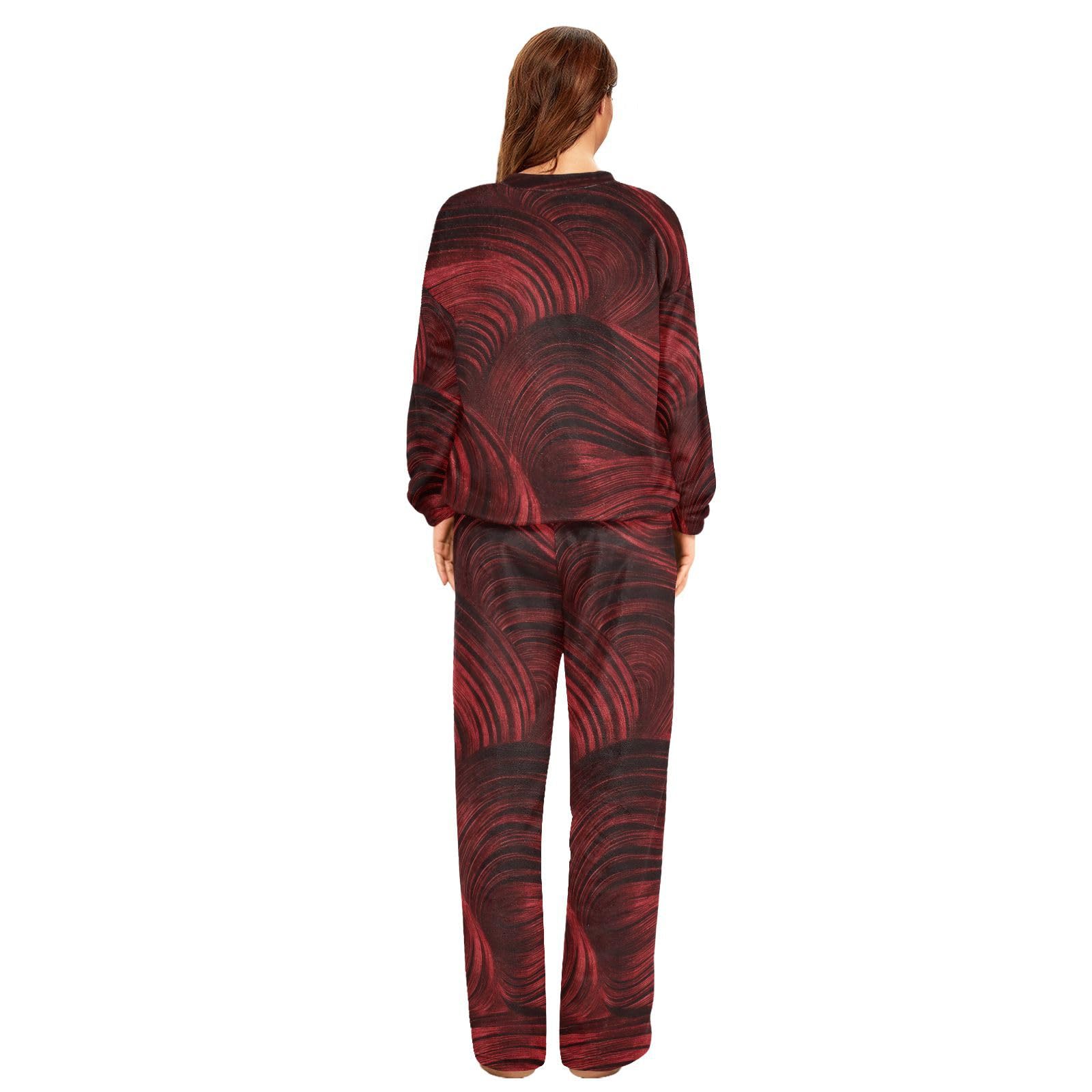 Set pigiama da donna in morbido velluto, a maniche lunghe, confezione da 2, colore: rosso