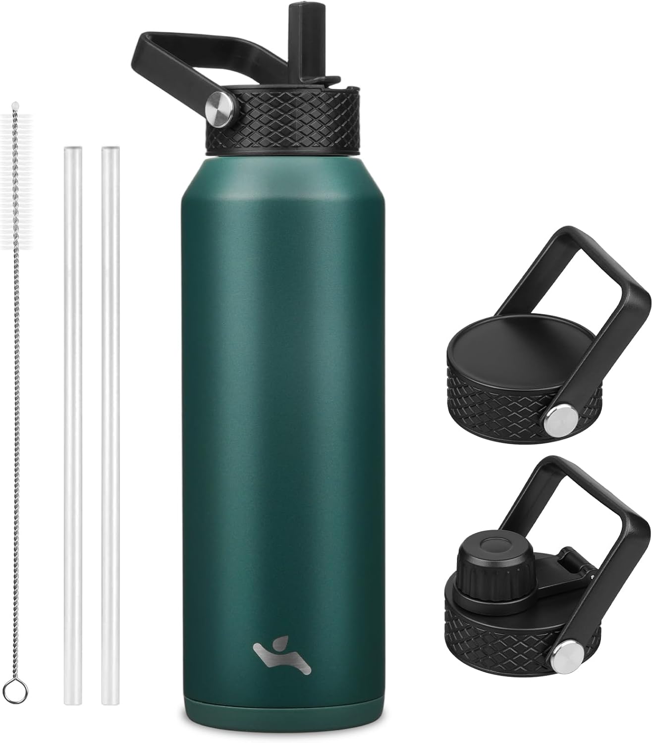 40oz Insulated Stainless Steel Water Bottle with Straw and 3 Lids, BPA-Free Sports Water Bottle,travel water bottle,Green