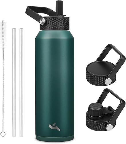 Miniatura 18 de Botella de agua aislada de acero inoxidable de 20 onzas con popote y 3 tapas, botella de agua deportiva sin BPA, botella de agua de viaje, color