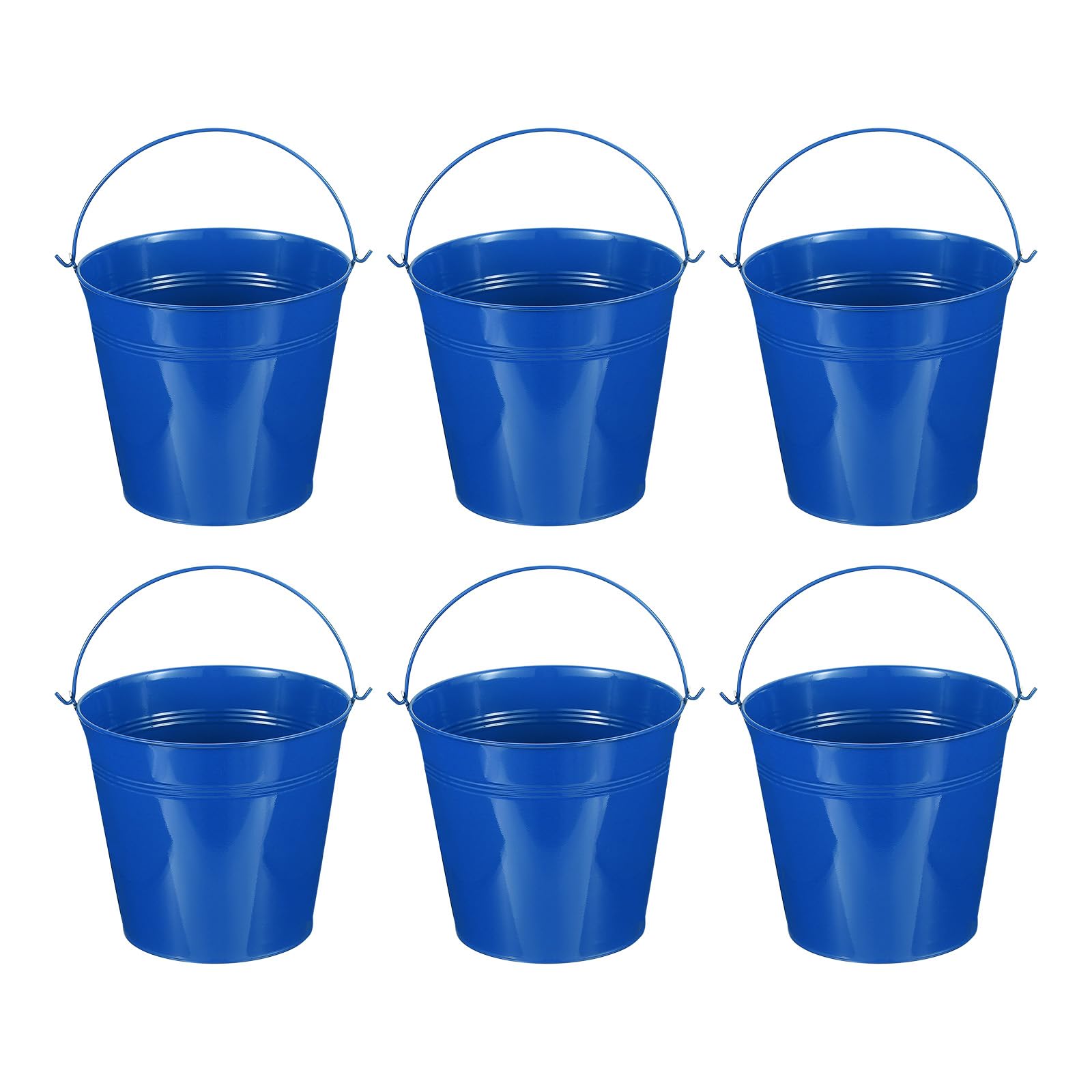PATIKIL 7"x6.2" Small Metal Buckets with Handle, 6 Pcs Mini Galvanized Bucket Colorful Easter Buckets for Crafts Party Favors Decoration, Dark Blue