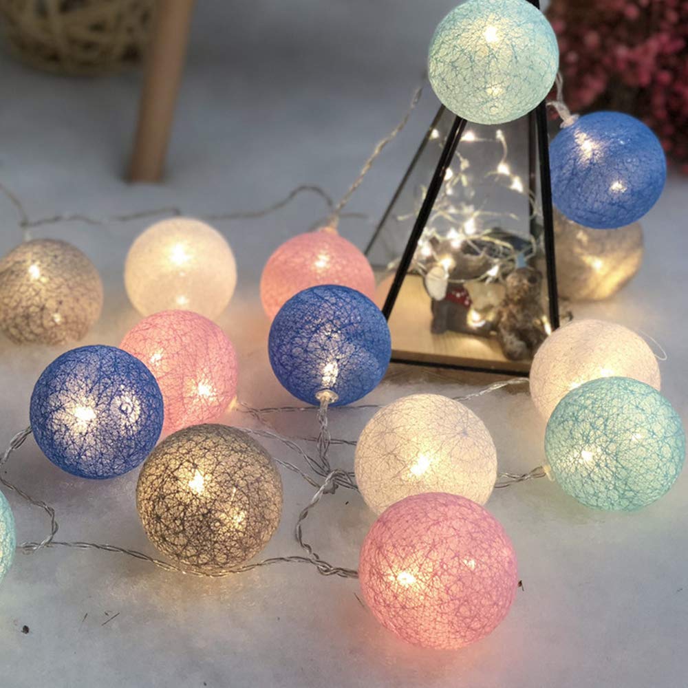 Fairy Lights LED String Lights Indoor, DOTBUY Battery Operated 6cm Cotton Ball String Lights Starry Wall Lights Wedding Party Home Christmas Decoration (Colorful,3.3M/20LED)