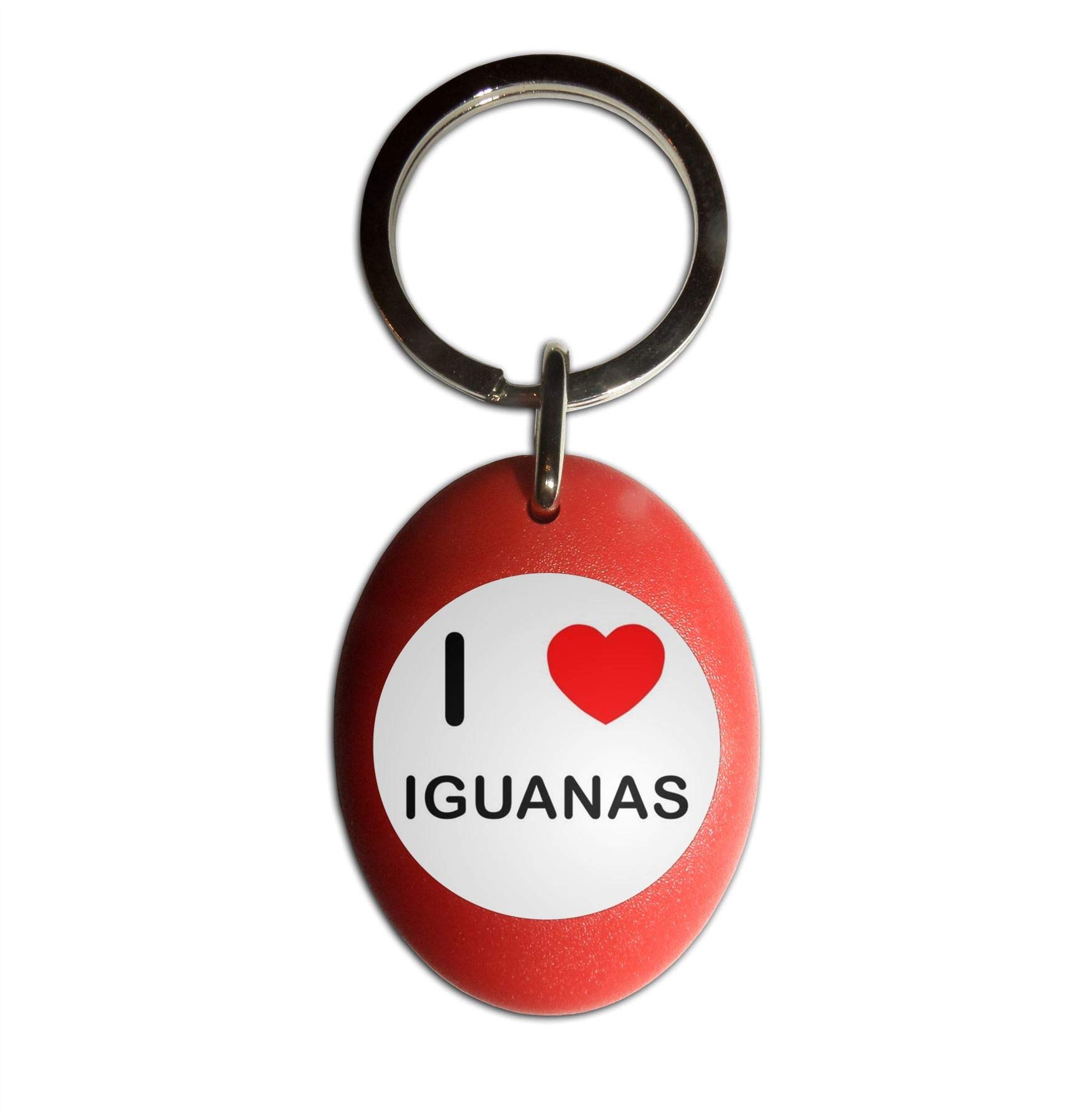BadgeBeast.co.uk I Love Iguanas - Red Plastic Oval Key Ring