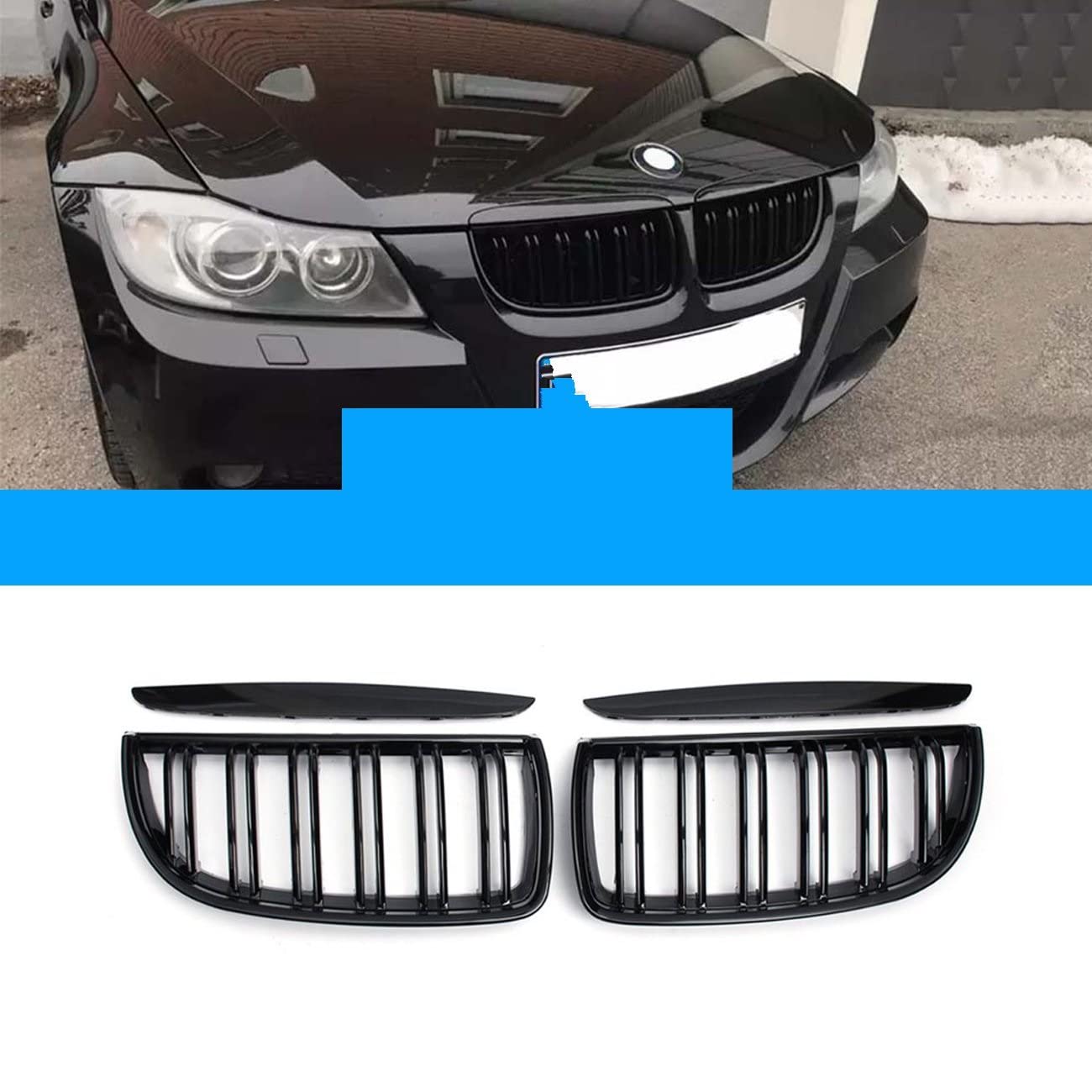 Grill Kühlergrill Limousine/Wagen Limousine/Kombi Racing Grill Motorhaube Augenlider Samger Paar Front Nierengrill Gloss Black Double Line Slat Für 3er E90 E91 2005-2008