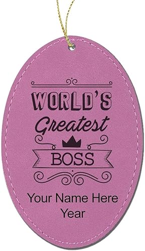 Miniatura 5 de LaserGram Personalized Christmas Ornament, World's Greatest Boss, Faux Leather, Custom Laser Engraved Gift Idea (Oval Shape, Gray) Grey,Negro con