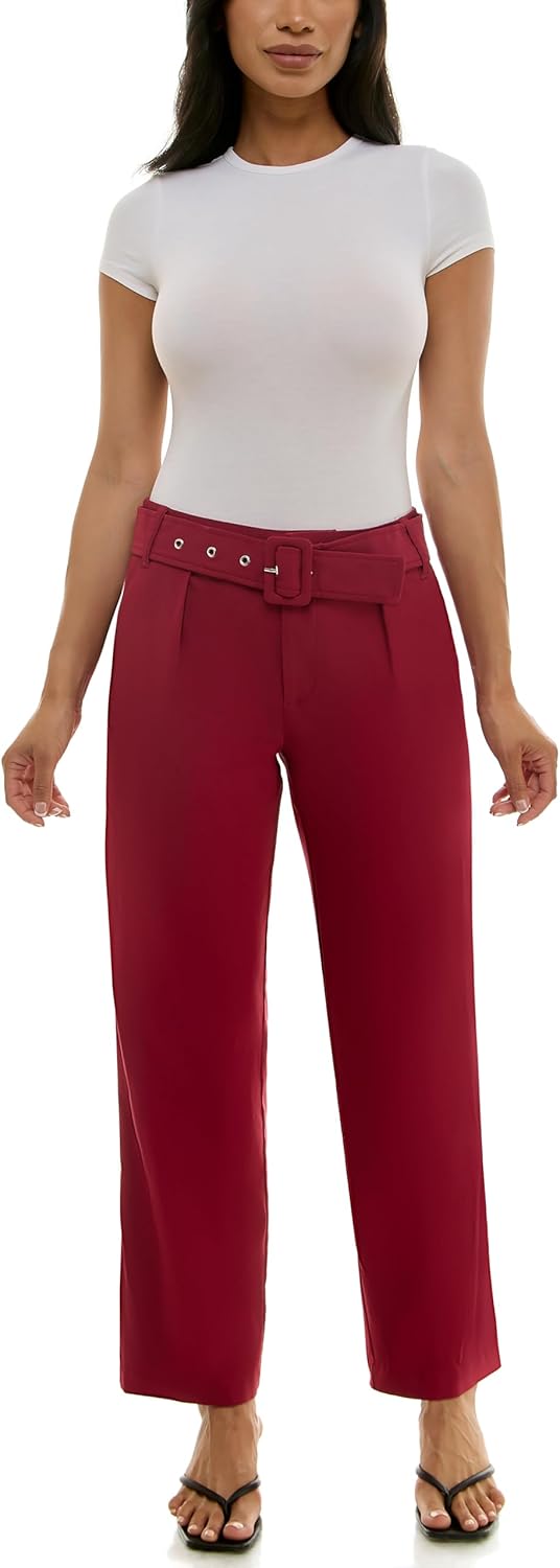 Nanette Nanette Lepore Womens Freedom Stretch Belted Straight Leg Pant with Front and Back Pockets