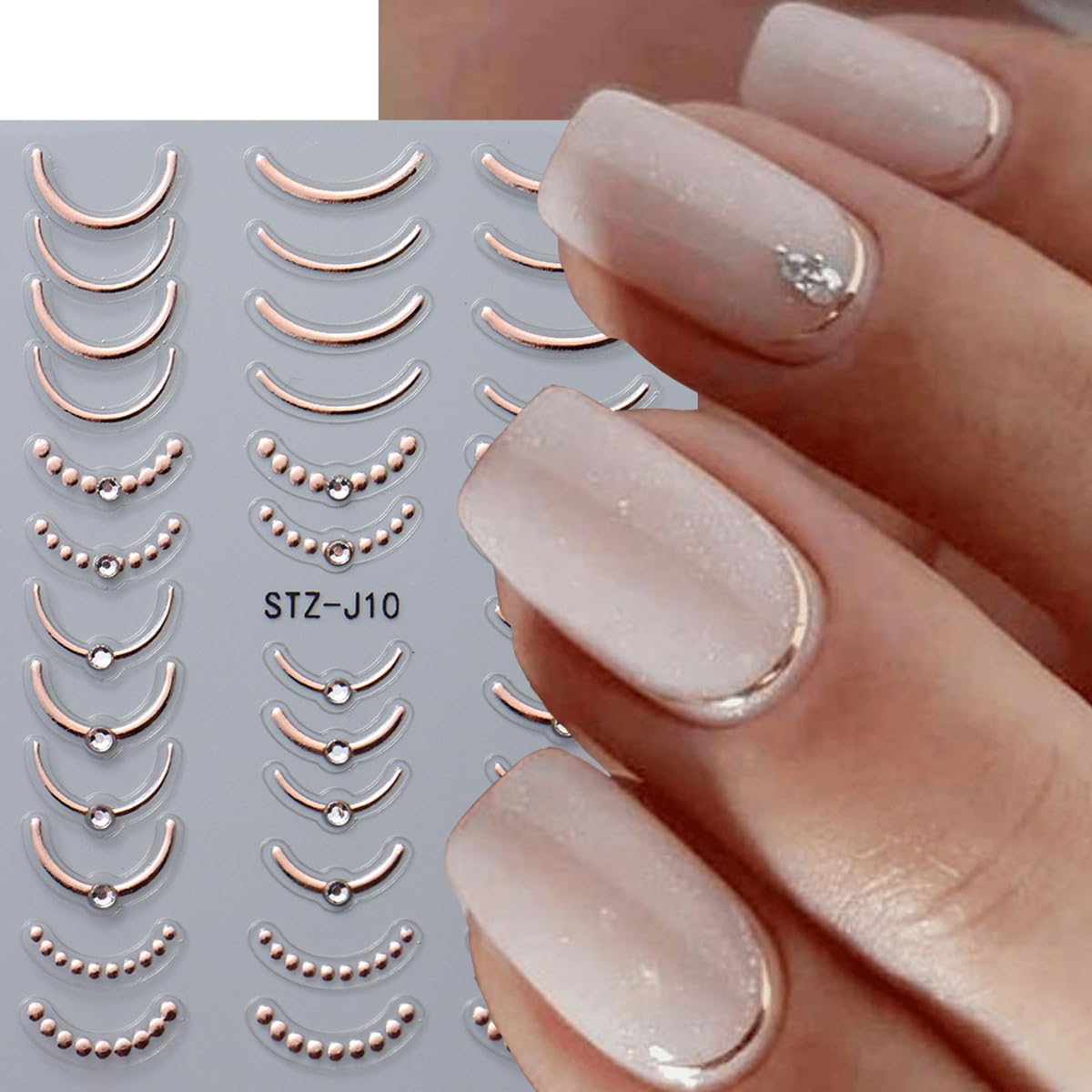 Amazon.com: 8Pcs Shiny Crystal French Line Nail Stickers Rose Gold