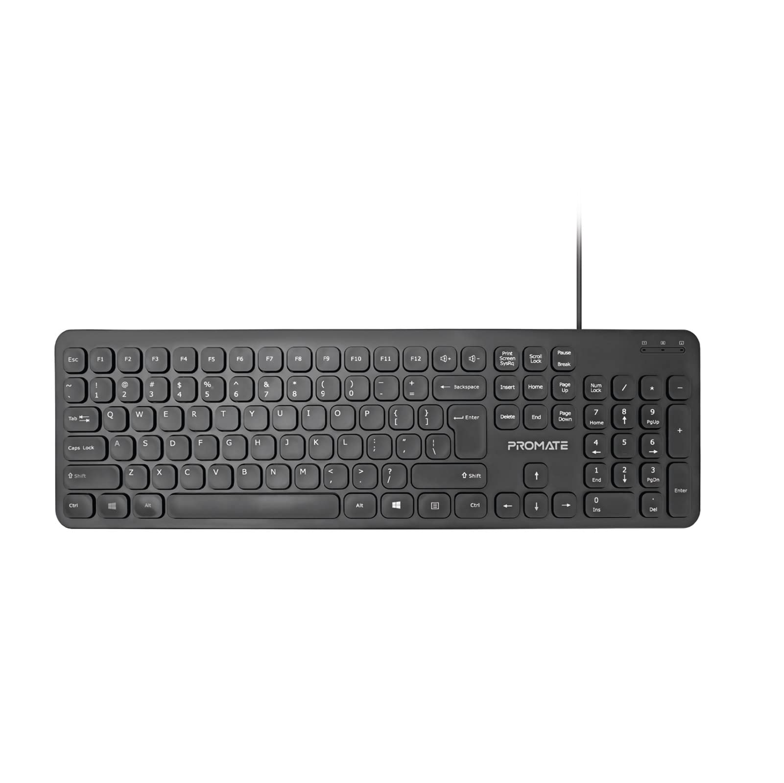 Promate Wired Keyboard, Ultra-Slim Full-Size 106-Keys Quiet Keyboard with 1.6m USB Cord Length, Built-In Foldable Stands and Volume Control Keys for MacBook Pro, ASUS, Dell, EasyKey-4 English