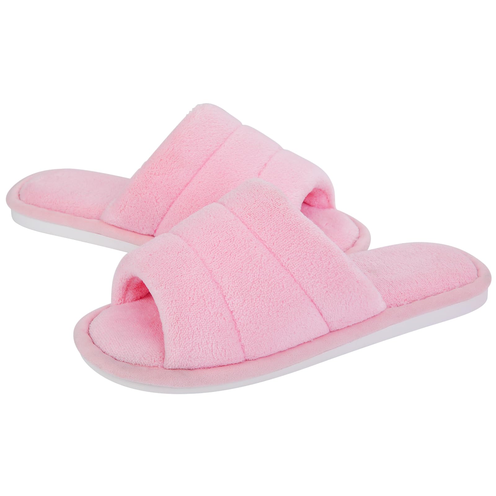 shevalues Terry Cloth Open Toe Slippers for Women Memory Foam Slip On House Slippers
