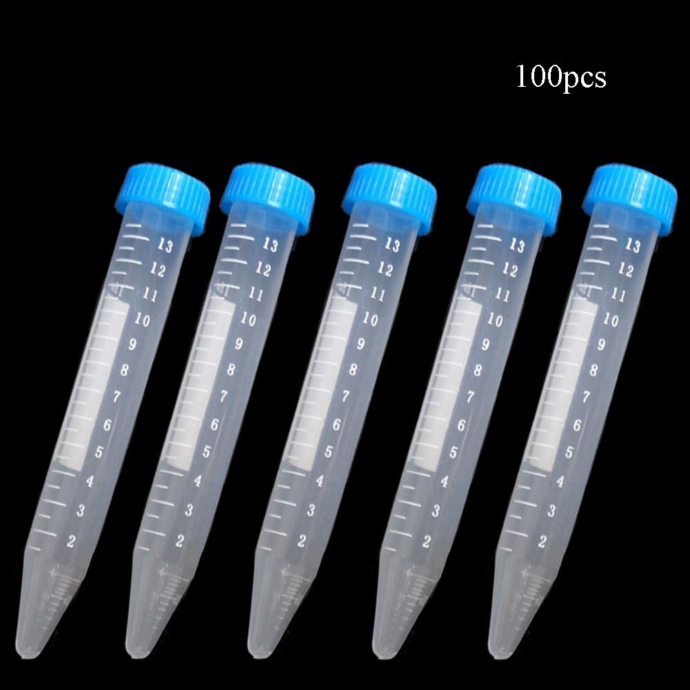 Plastic Graduated Centrifuge Tubes Measuring Sample Tubes with Conical Bottom Blue Screw Cap 15ml 100pcs