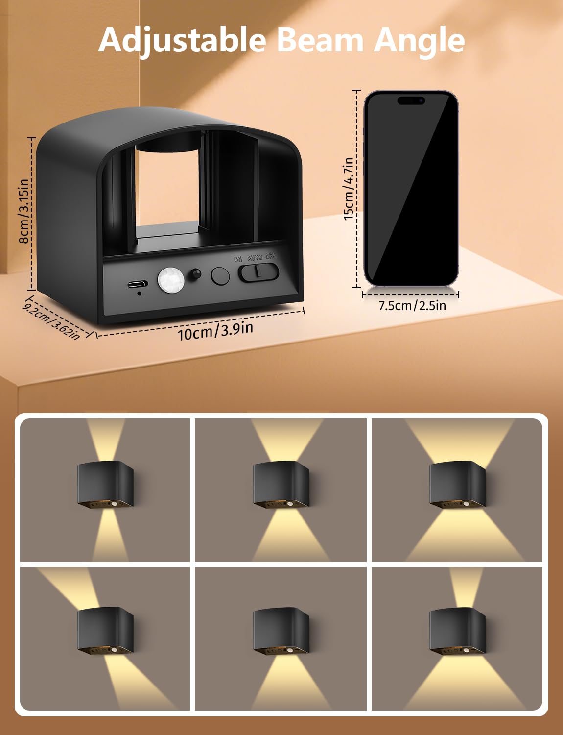 GeyouLux 6000mAh Akku Wandleuchte Innen mit Bewegungsmelder, Wandlampe mit Fernbedienung Einstellbar Abstrahlwinkel, 3 Modi 2700K-6500K Dimmbar Timer LED Aufladbare Wandleuchte für Treppe Flur 4 Stück