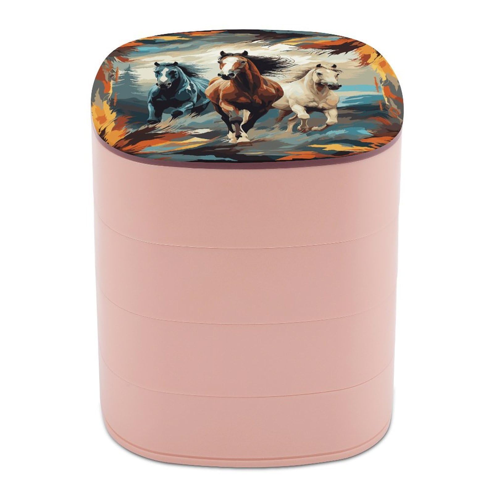 Btcowzrv Women's Style A Pattern With Horses As A Background Jewelry Organizer With Mirror, 4-Layer Rotating Jewelry Box For Ring Earring Necklaces Bracelets Hair Accessories, Gift For