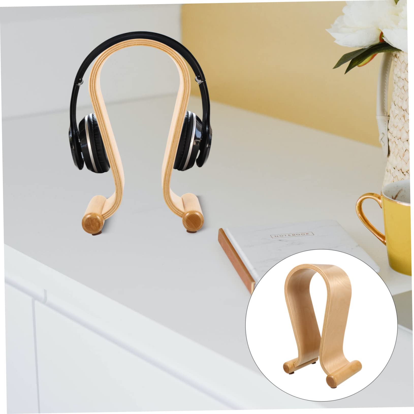 HOMSFOU Supporto per Cuffie in Legno di Espositore per Cuffie da Tavolo Compatibile la Maggior Parte Over-ear Design U Anti-foratura Organizza lo Spazio Sul Tavolo