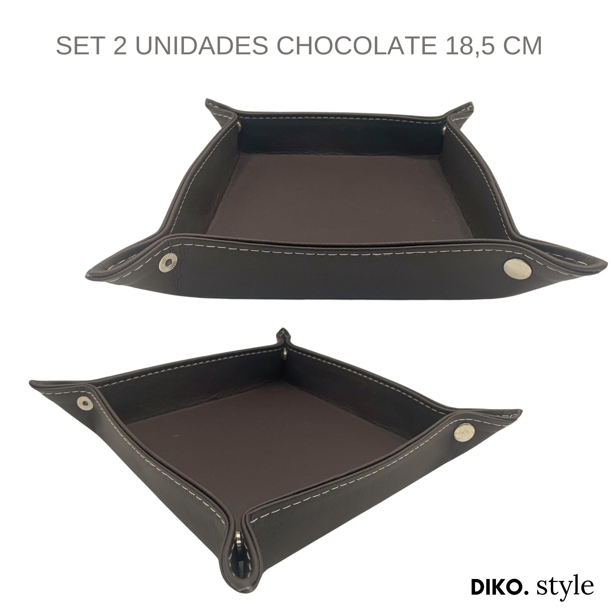 Set 2 Bandejas Vaciabolsillos 18,5CM Cuero PU | Recibidor, Habitación y Escritorio | Bandeja Joyas | Chocolate | Bandeja Organizadora
