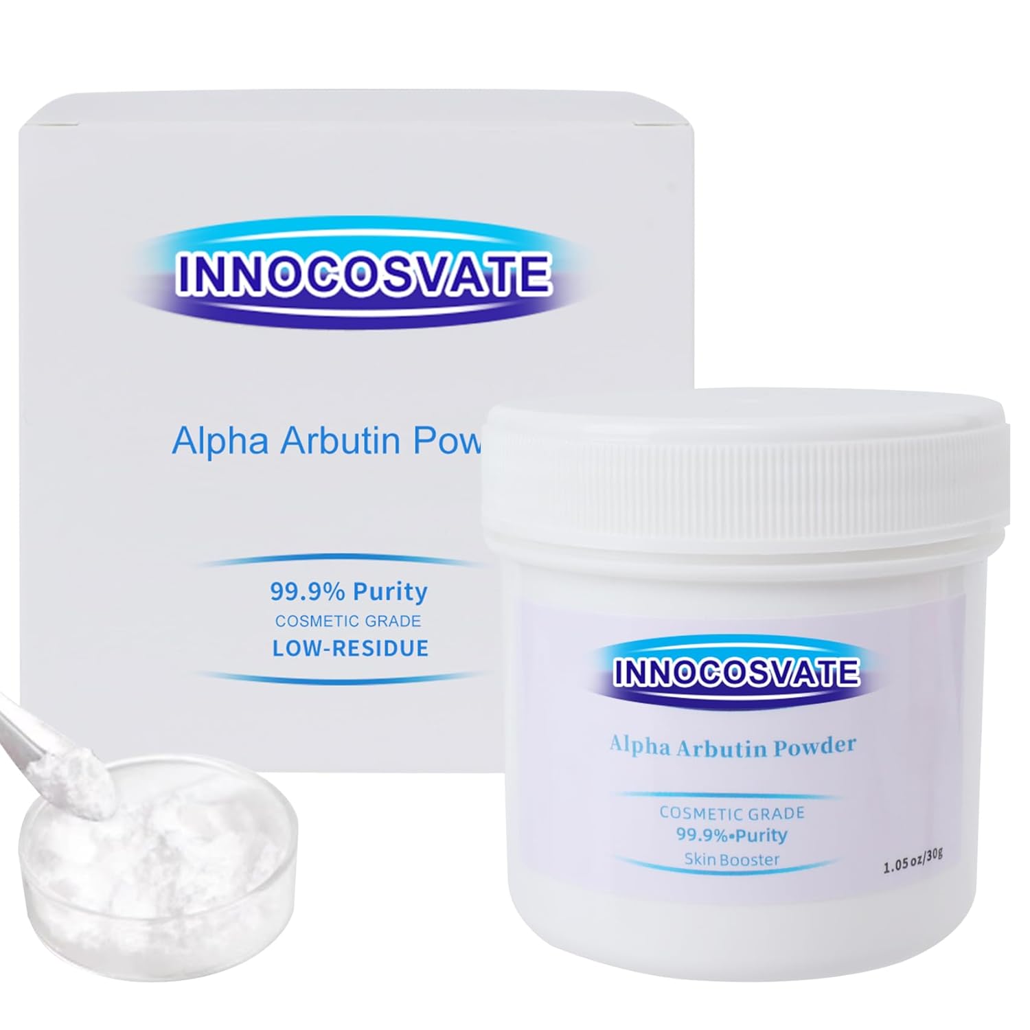 INNOCOSVATE Alpha Arbutin Powder, 99.9% High Purity - Skin Brightening & Even Tone Active Ingredient for DIY Cosmetics, 30 Grams