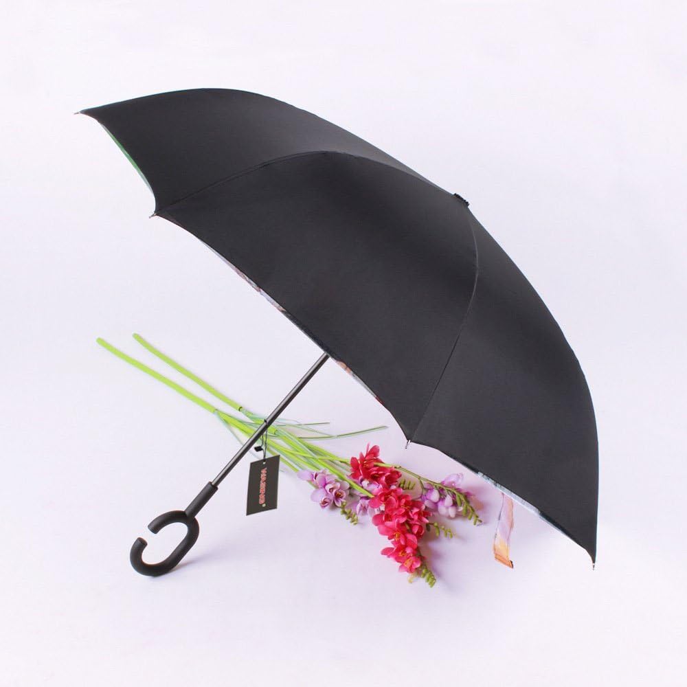 WASING Double Layer Inverted Umbrella Cars Reverse Umbrella, Windproof UV Protection Big Straight Umbrella for Car Rain Outdoor with C-Shaped Handle