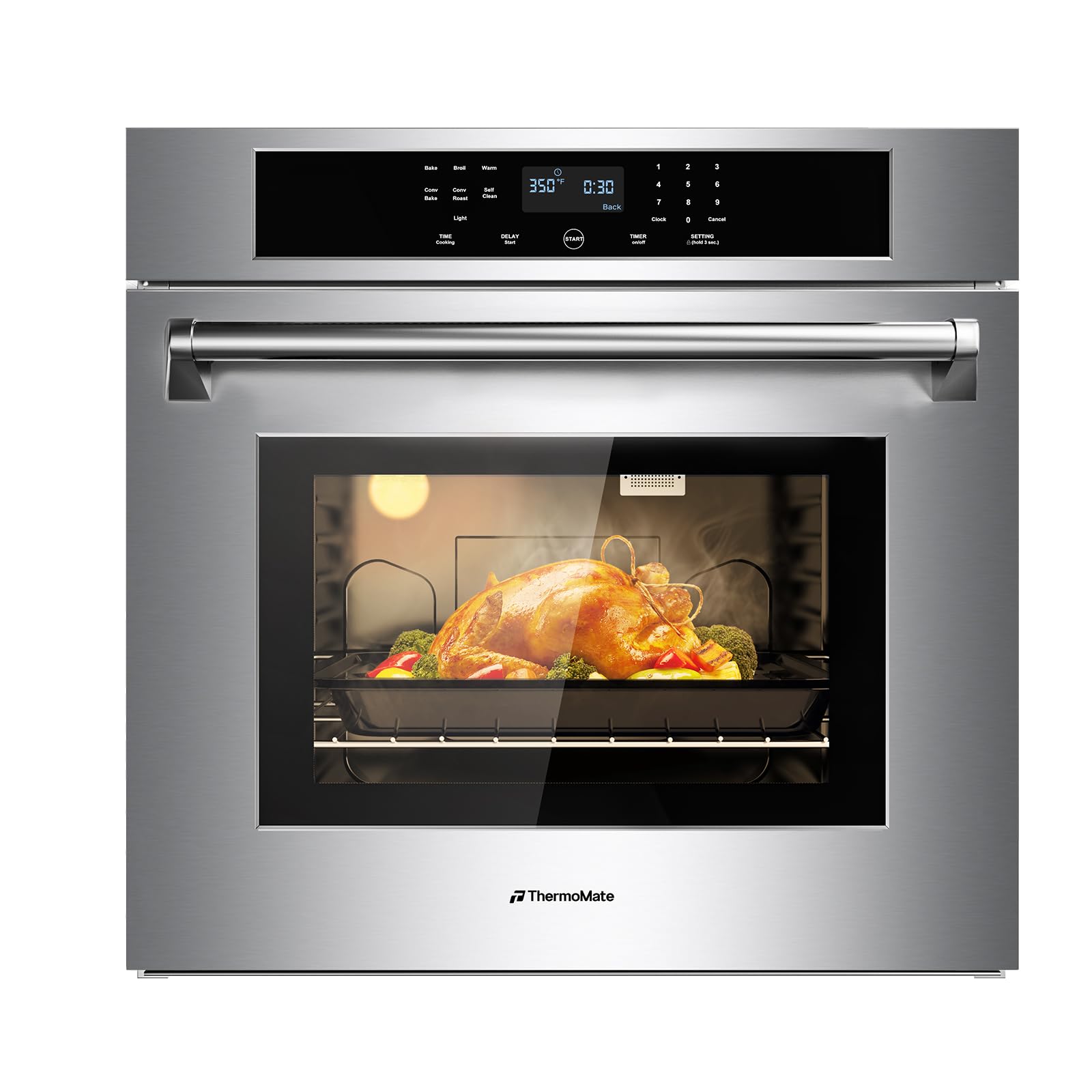 30" Electric Wall Oven with Self-cleaning, CSA Certified, ThermoMate 4.8 Cu.Ft Bilt-in Wall Oven with 8 Functions, 3800W Convection Wall Ovens, Touch Control, Safety Lock, Stainless Steel