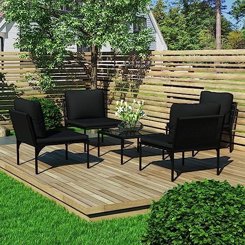 KCCKOM Garden Furniture Set 5 Piece Patio Lounge Set with Cushions Black PVC