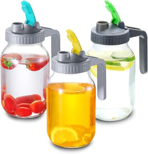 Paquete de 3 tapas abatibles de boca regular con asa, compatibles con tarros Ball & Kerr, sellado hermético y a prueba de fugas, boquilla fácil de