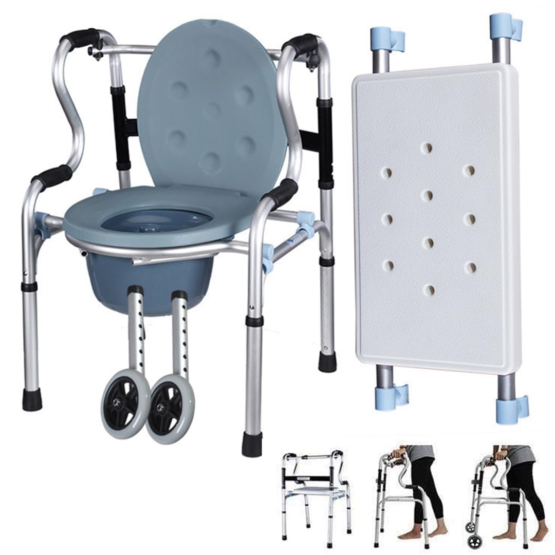 Chaise d'aisance de douche KLUFO réglable en hauteur avec bras élévateurs et roues