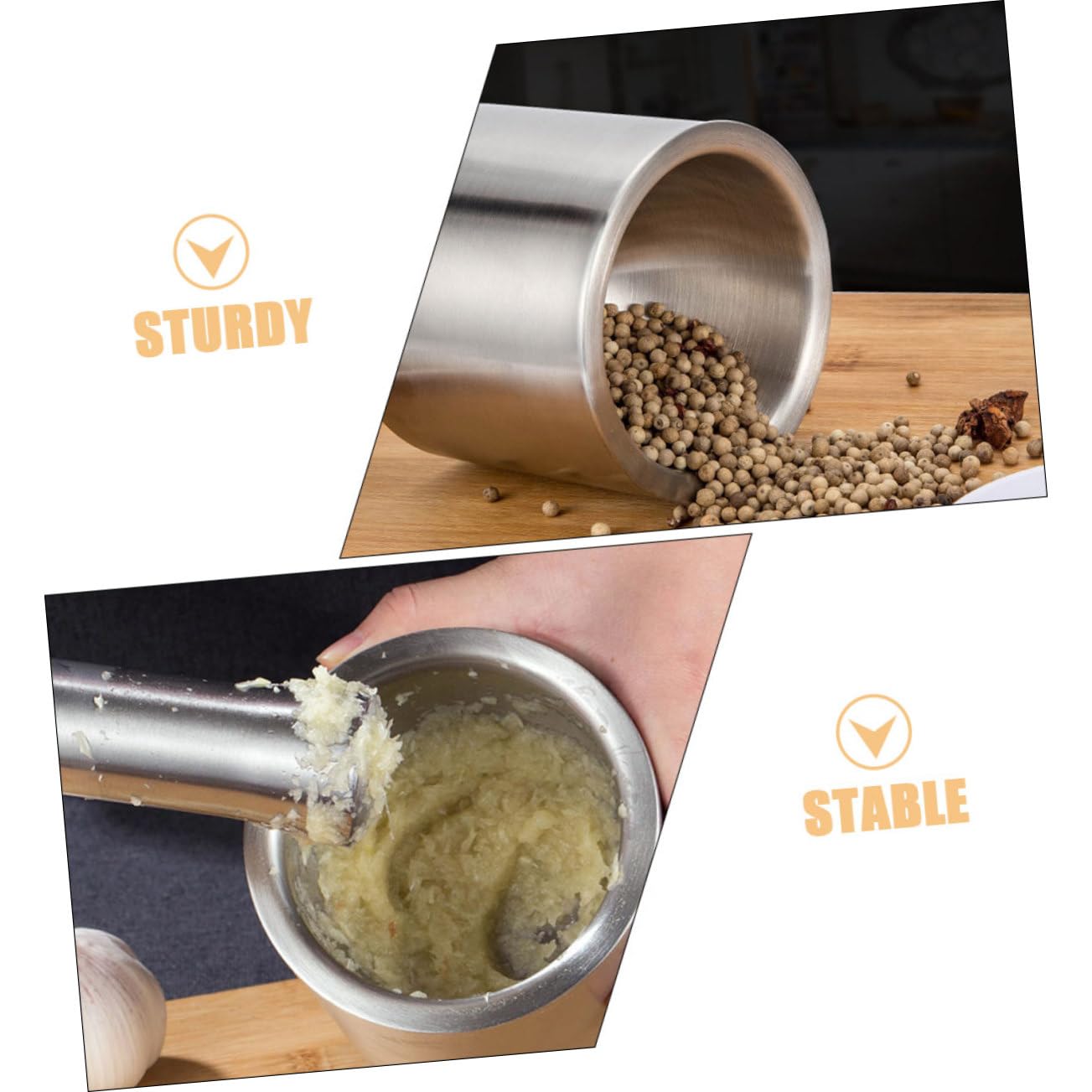 Knoblauchmörser 1 Satz Edelstahl Kompakt und Tragbar für Küche | Silberfarben, für Knoblauch und Gewürze, Leicht zu Reinigen, Platzsparend zu Verstauen