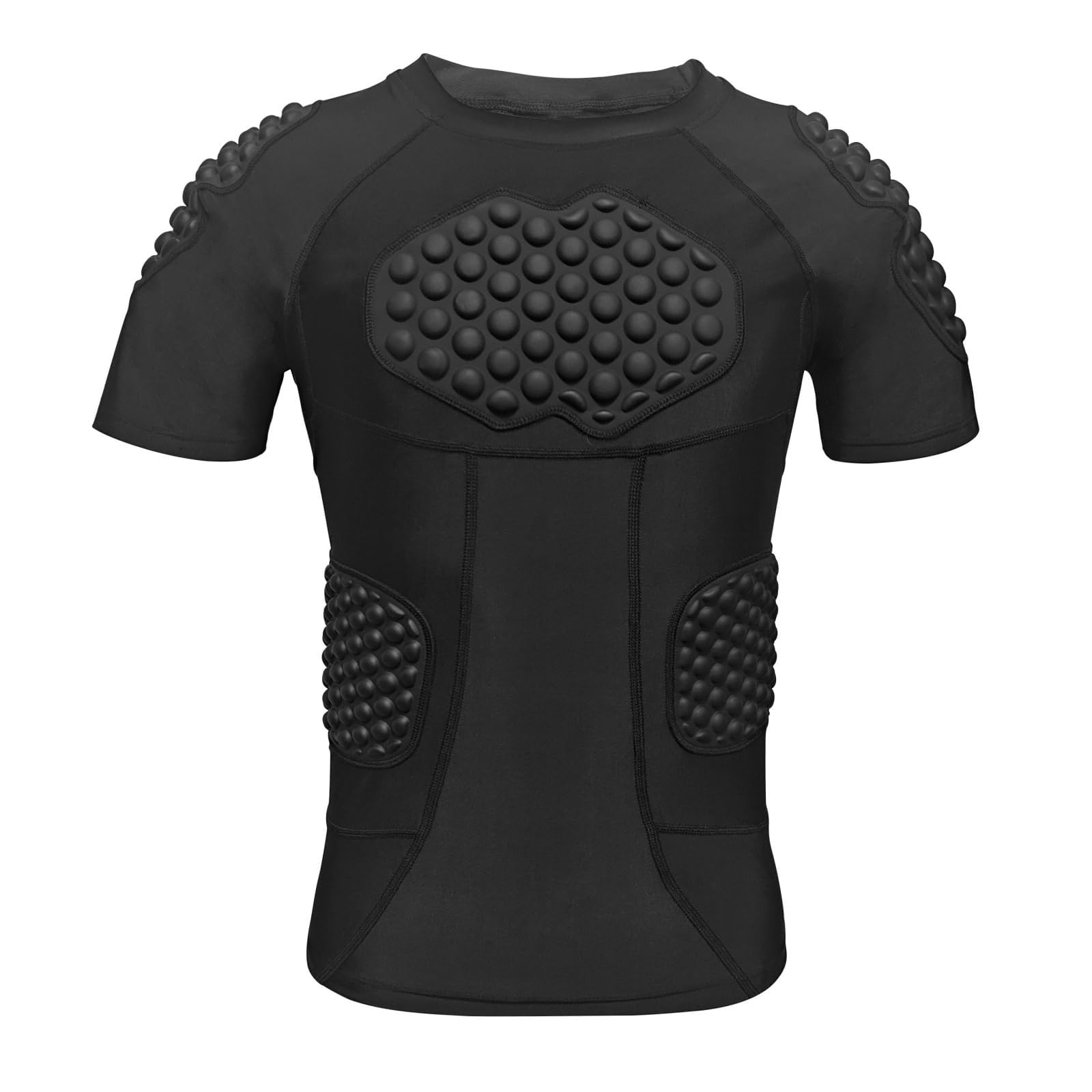 T-shirt de compression rembourré à manches courtes pour homme - Séchage rapide - Respirant - Protection contre les chocs - Protection complète - T-shirt de compression pour football, rugby, basketball