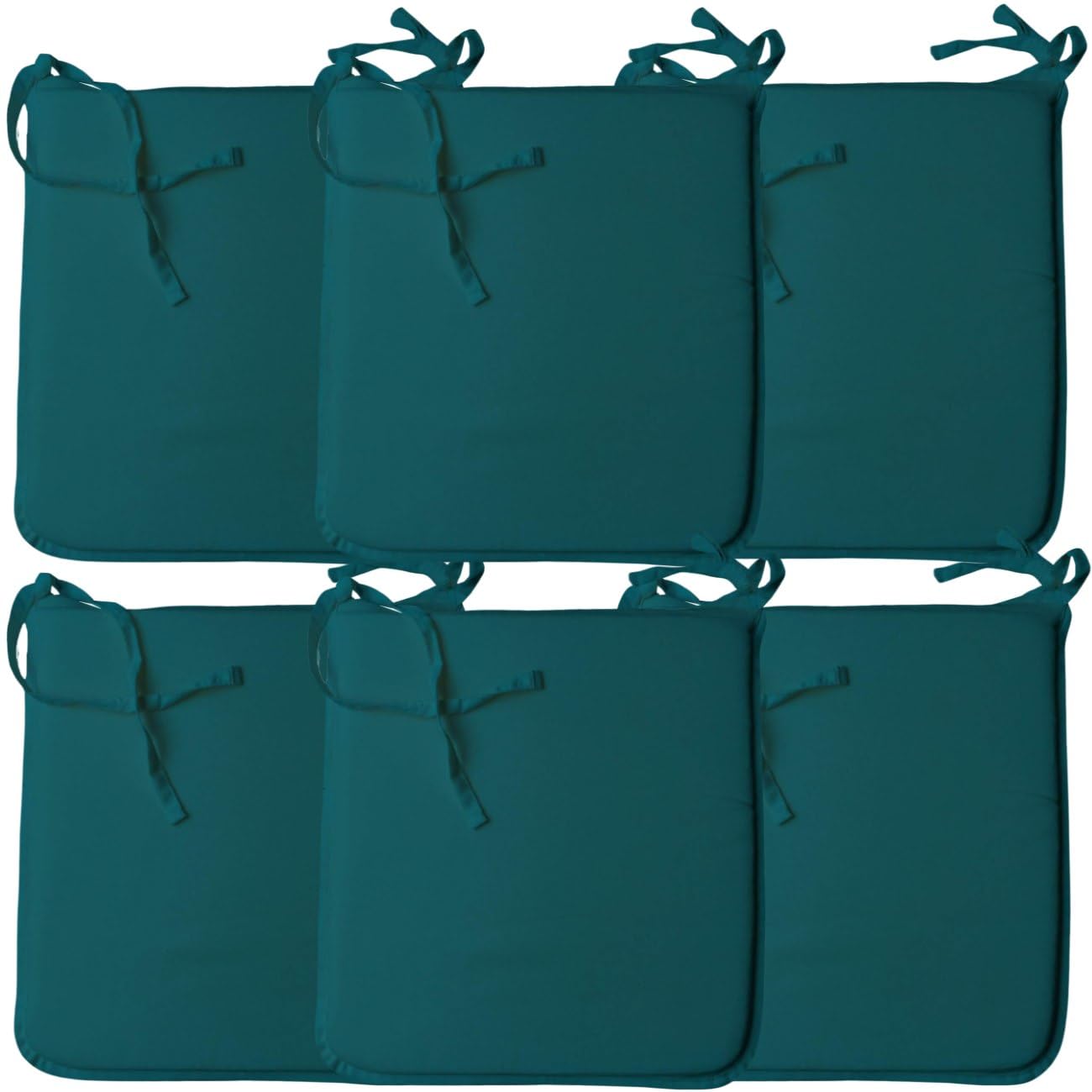 Axcent Comfort Plain Chair Cushion Seat Pads Set of 6 Teal Removable Cover Foam Dining Garden Chair Seat Pads with Ties for Home Office Patio Kitchen Indoor Outdoor UK 37x42cm