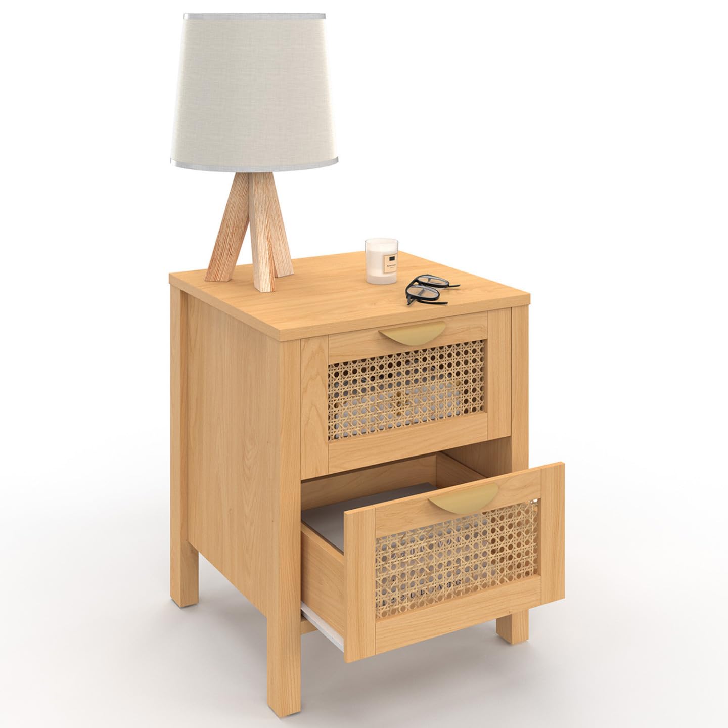 IDMarket - Set di 2 comodini a 2 cassetti EDHEN in Vimini e Legno