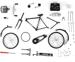 Diy Bicycle Model Scale Kit | Retro Bicycle Model Ornament | 52 Pcs 1:10 Simulation Mini Bike Model Scale Kit | Miniature Bicycle Model Scale Kit with Briefcase Art Tabletop Ornament Toy