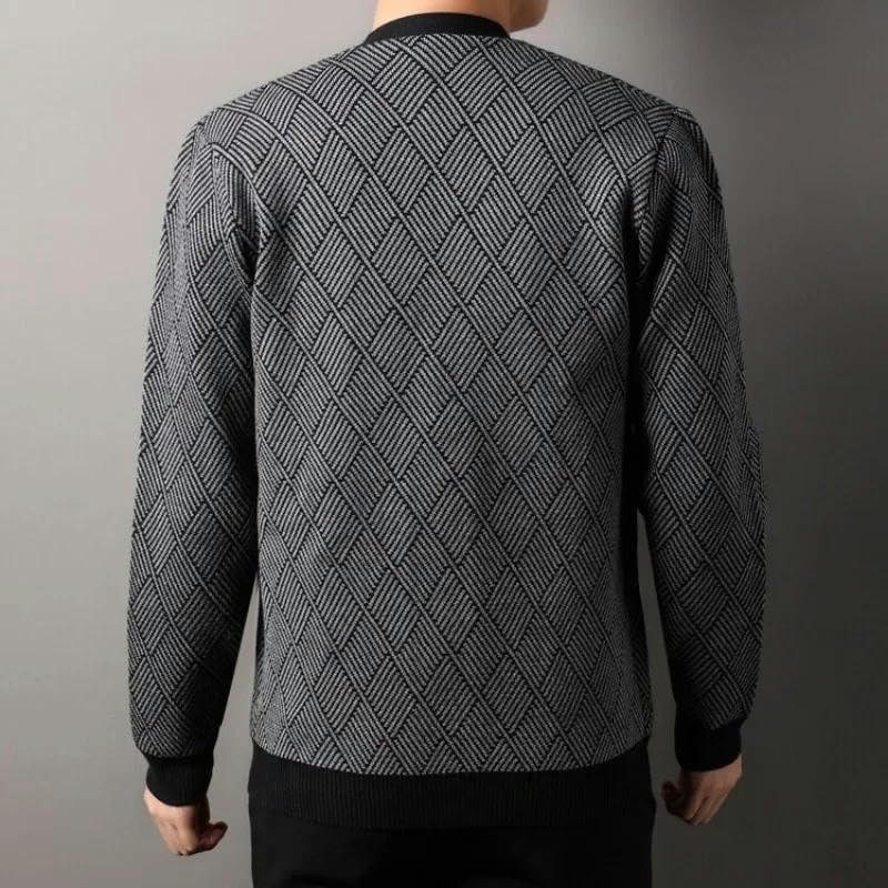 Men's Cardigan Long Sleeved Zipper Knitted Sweater Diamond Grid Knitted Cardigan Men Clothing2