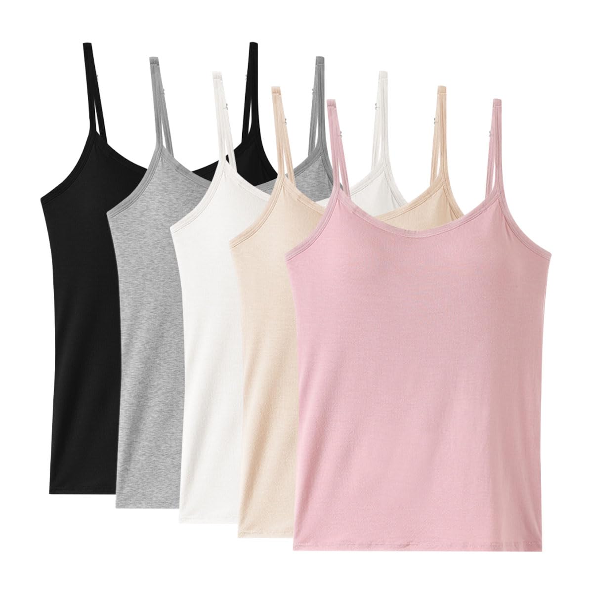 Lot de 5 Camisole Femme Débardeur avec Soutien-Gorge Intégré Caraco Débardeur à Bretelles Spaghetti Réglables Gilet Rembourré Camisole Top T-Shirt sans Manches pour Femme et Fille