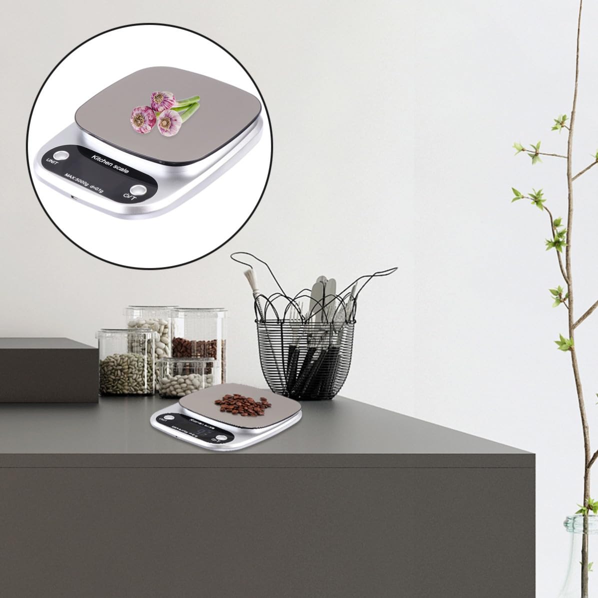 Happyyami Báscula de Cocina Digital Recargable de 5kg Precisión de 0,1g, Material Acero Inoxidable y Abs, Adecuado para Uso en Cocina y Joyería
