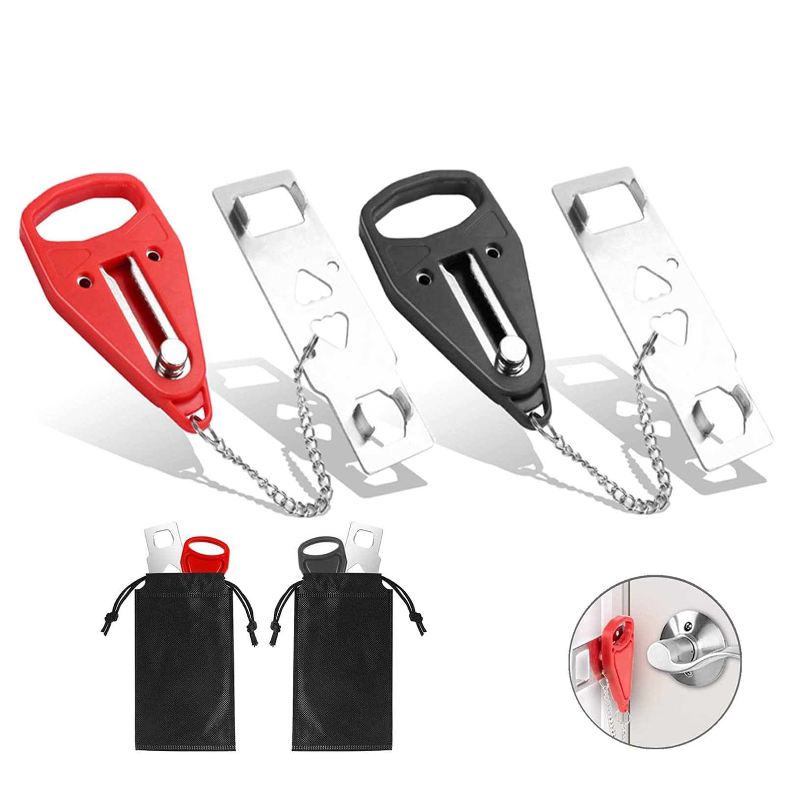 EsimpleTravel Door Lock 2PCS,Portable for Hotel Lock, Latch to Improved Security, Privacy & Safety,Door Jammers Hotel, Apartment, AirBNB,Dorm, Bedroom Motel(Drawstring Bag)
