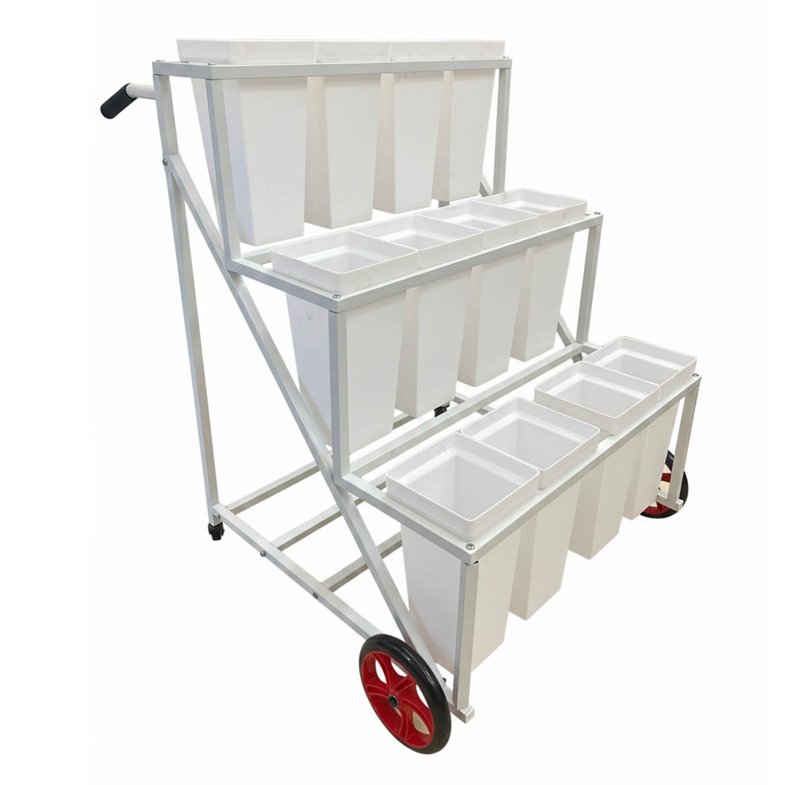 Support de fleurs robuste avec grandes roues verrouillables | Support de barre de fleurs à 3 niveaux avec 12 seaux, chariot de jardin mobile pour mariages, fêtes et événements
