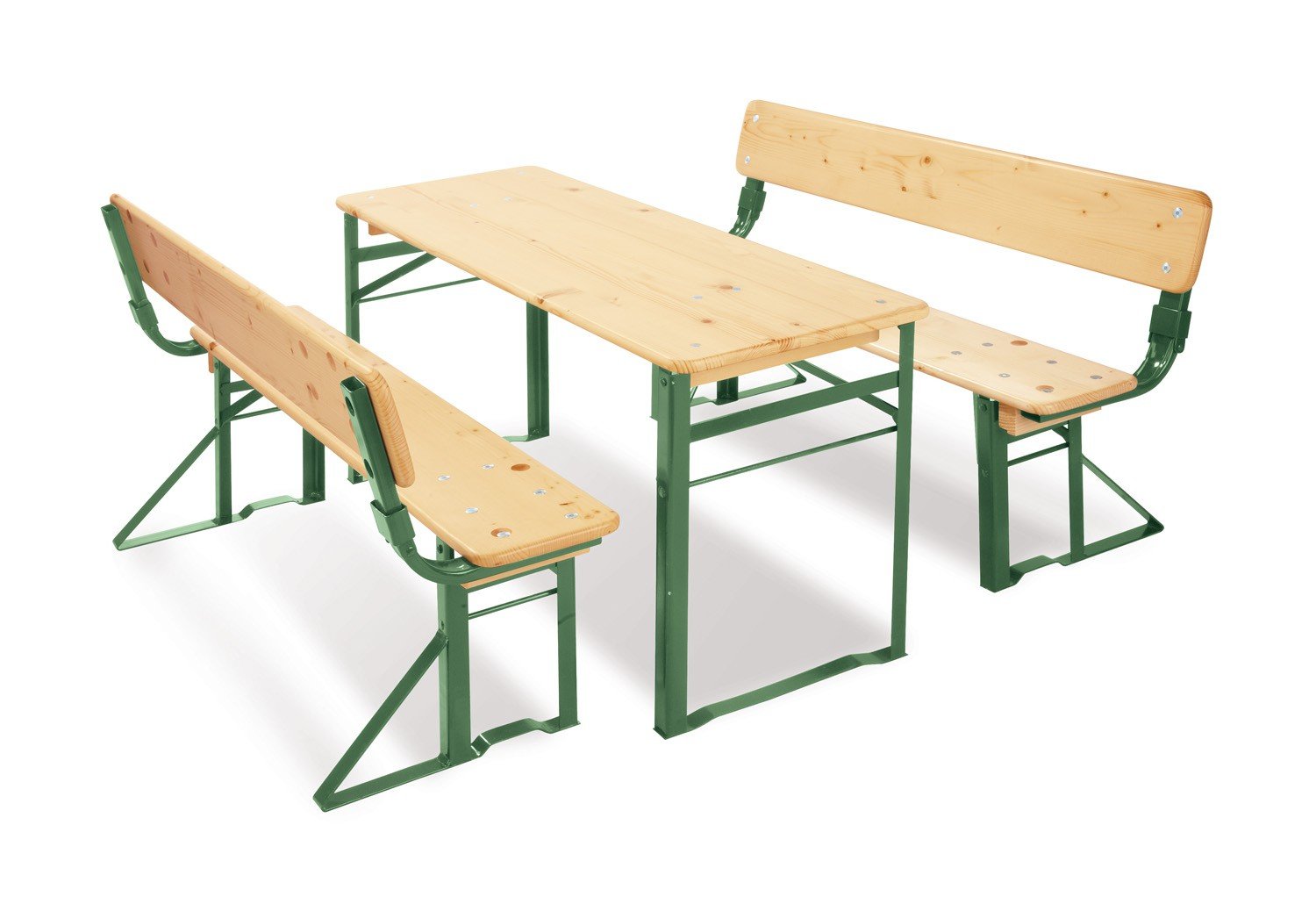 PINOLINO Sepp Kinder Festzeltgarnitur mit Lehne I Klappbare Kindersitzgruppe aus Holz & Metall I Outdoor Tisch mit 2 Bänken für Garten, Geburtstag & Party I Ab 3 Jahren