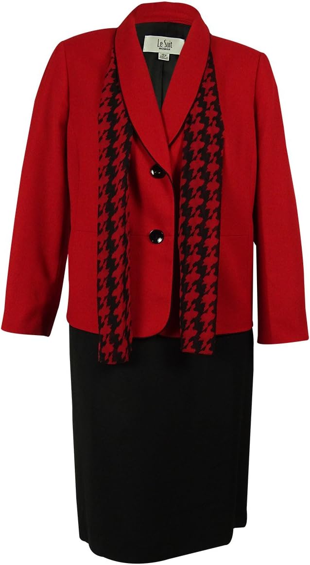 Le Suit Women's Plus Size Trimmed Collar Jacket Pant and Skirt Set