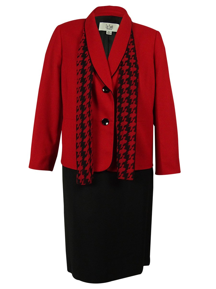 Le Suit Women's Plus Size Trimmed Collar Jacket Pant and Skirt Set
