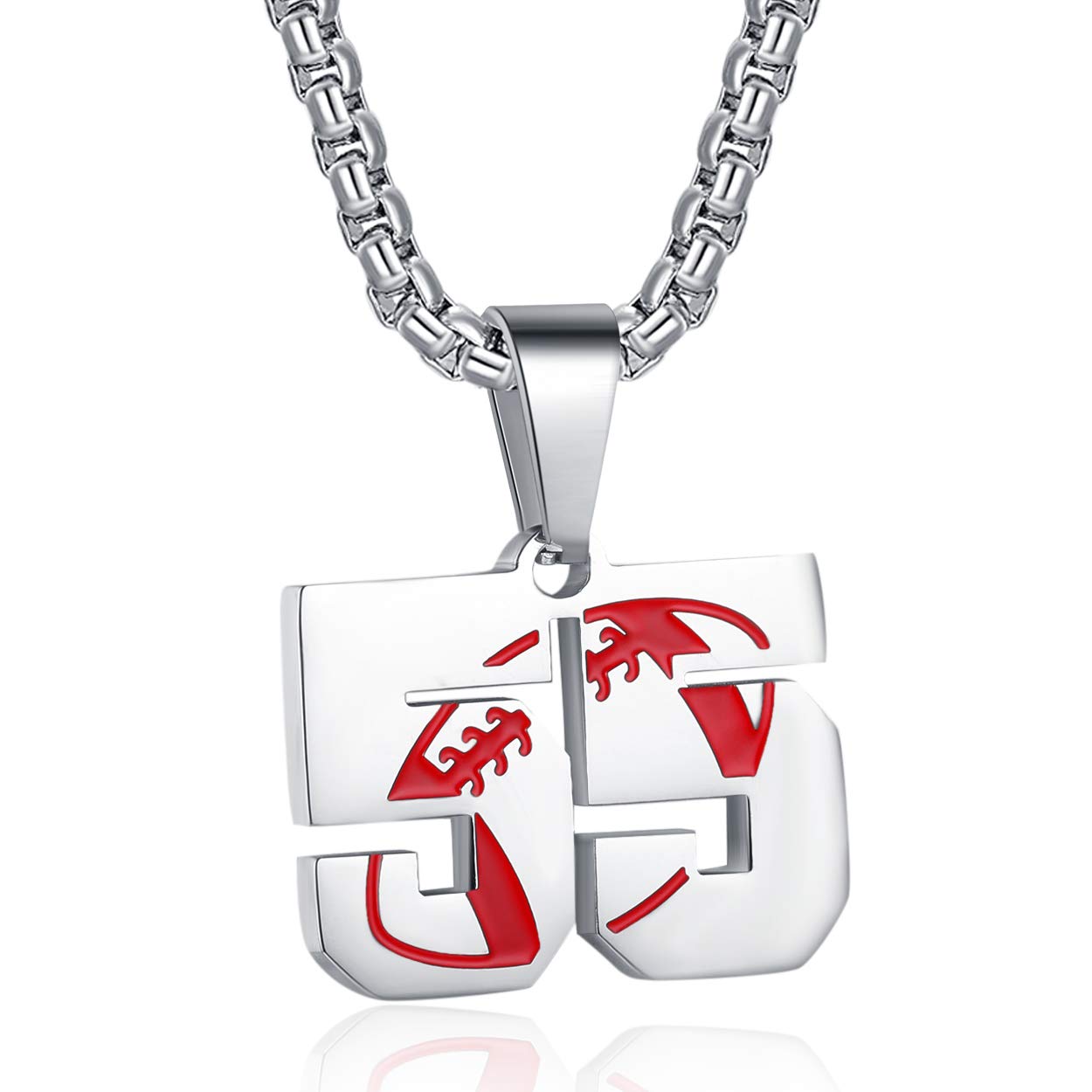 Rehoboth Football Jersey Number Pendant Necklace - Stainless Steel Adjustable Chain, Choose Your Number 0-99 - View #6