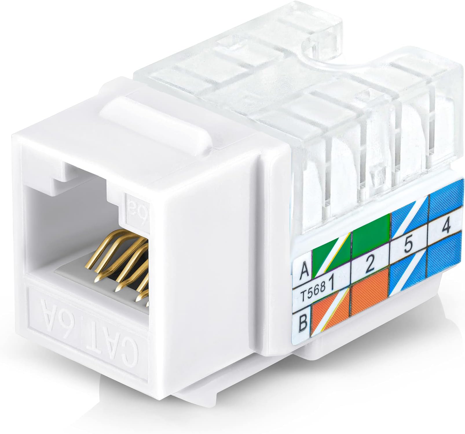 Everest 90° Angled RJ45 Cat6A Keystone Jacks 20-Pack in White - Slim Profile Female RJ45 Connectors - Cat 6A Keystone Jack - Compatible with 90° Angled Speed Termination Tool - easyJACK (B094WB91H3)
